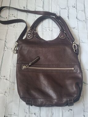 ROOTS DARK BROWN LEATHER SHOULDER/HANDBAG/CROSSBODY BAG